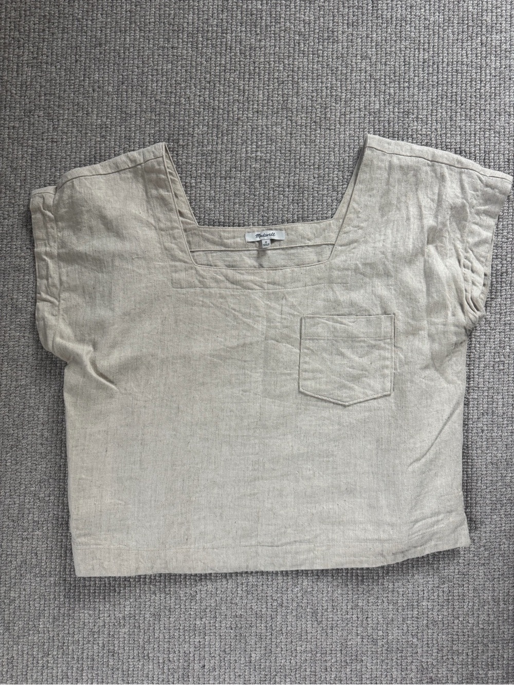 Madewell Women's Cropped Square Neck Short Sleeve Linen Top in Natural